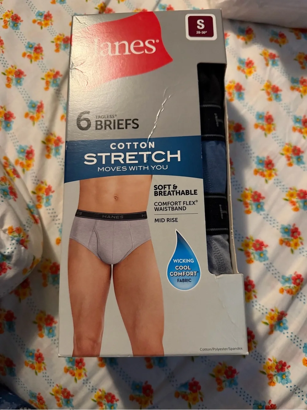 💜Hanes Men's Briefs 6-Pack, Cotton Stretch Underwear Size:Small(28-30)